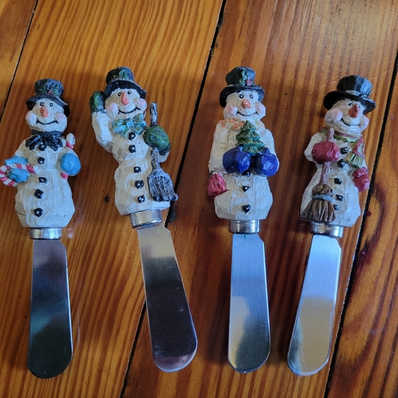 ❤️🩷❤️Set of 4 stainless holiday snowman snowmen spreaders hosting - Picture 5 of 8